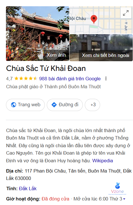 Địa chỉ và giờ mở cửa